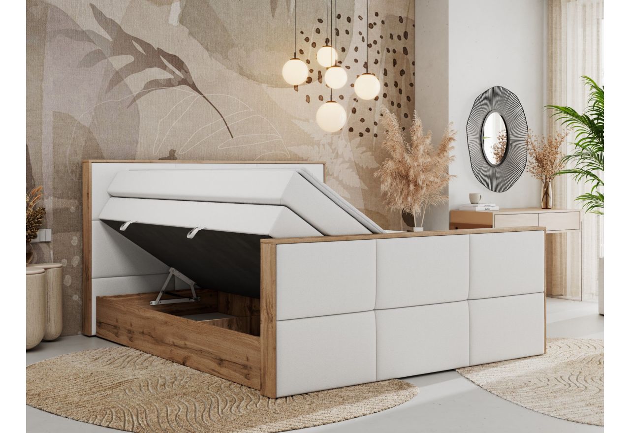 Łóżko kontynentalne ALBERO 2 KING DUO 200x200 - H3 - biały, ekoskóra