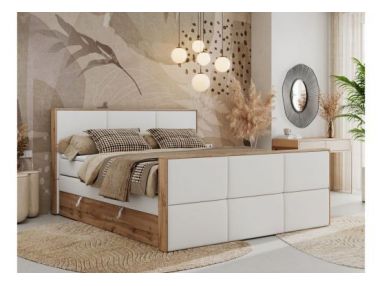 Łóżko kontynentalne ALBERO 2 KING DUO 140x200 - H4 - biały, ekoskóra