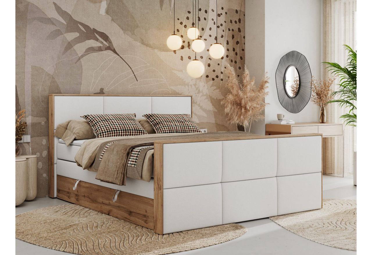 Łóżko kontynentalne ALBERO 2 KING DUO 180x200 - H4 - biały, ekoskóra