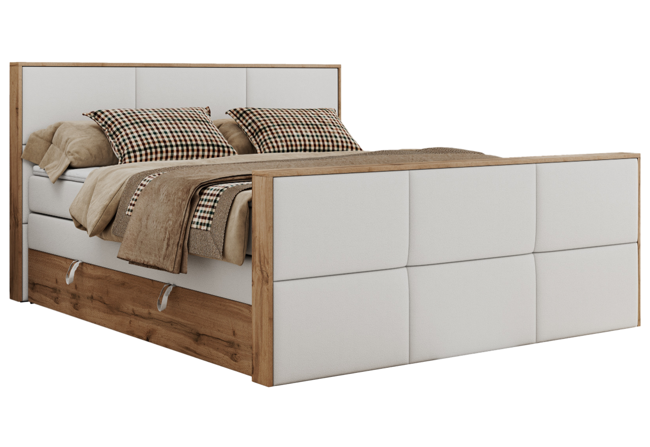 Łóżko kontynentalne ALBERO 2 KING DUO 200x200 - H4 - biały, ekoskóra