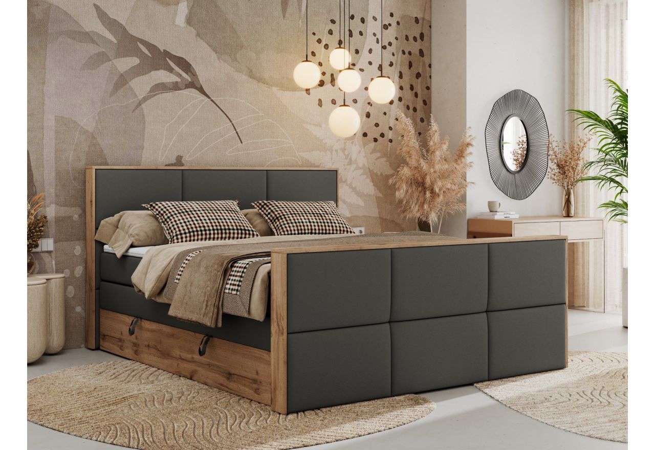 Łóżko kontynentalne ALBERO 2 KING DUO 140x200 - H4 - szary, ekoskóra