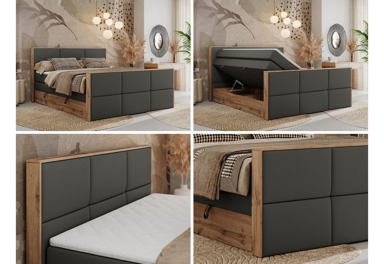 Łóżko kontynentalne ALBERO 2 KING DUO 200x200 - H4 - szary, ekoskóra