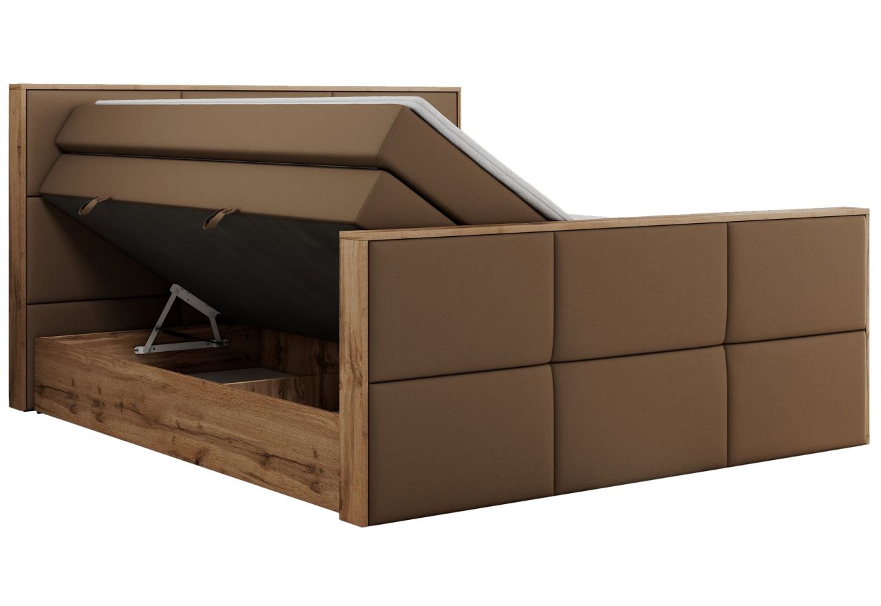 Łóżko kontynentalne ALBERO 2 KING DUO 120x200 - H3 - brązowy, ekoskóra