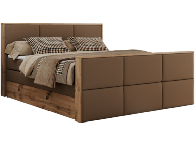 Łóżko kontynentalne ALBERO 2 KING DUO 140x200 - H3 - brązowy, ekoskóra