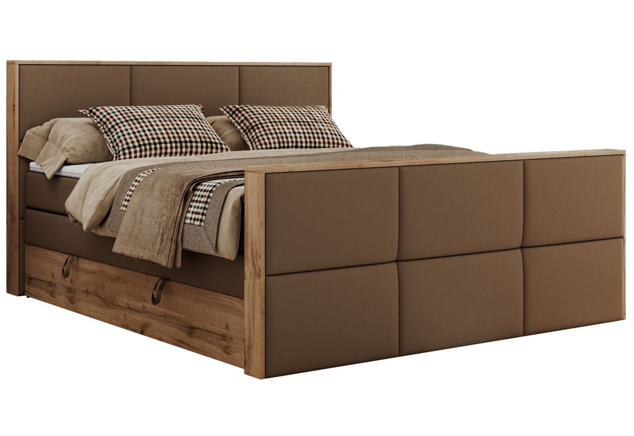 Łóżko kontynentalne ALBERO 2 KING DUO 160x200 - H3 - brązowy, ekoskóra