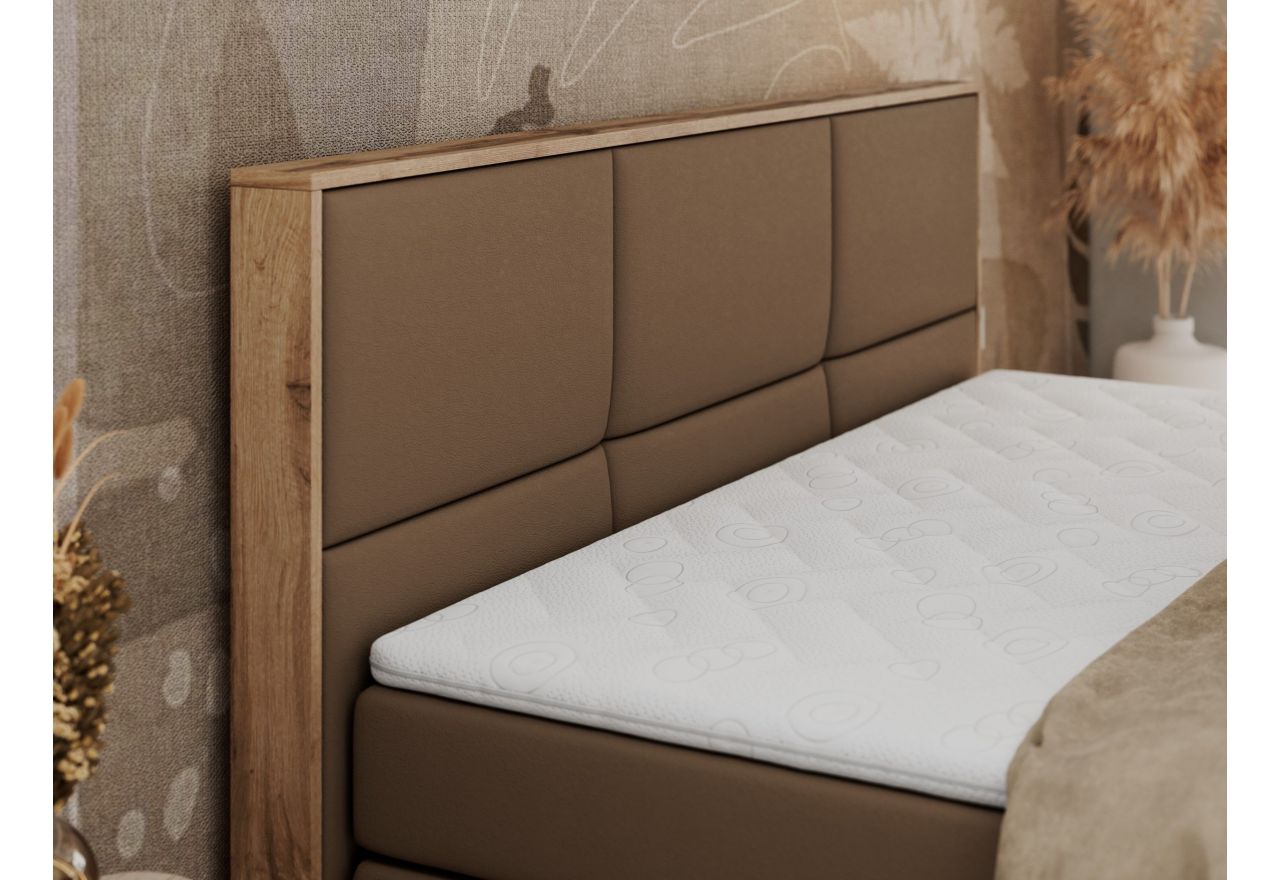 Łóżko kontynentalne ALBERO 2 KING DUO 180x200 - H3 - brązowy, ekoskóra