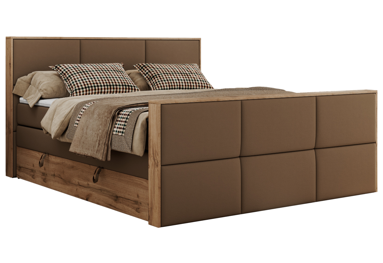 Łóżko kontynentalne ALBERO 2 KING DUO 200x200 - H3 - brązowy, ekoskóra