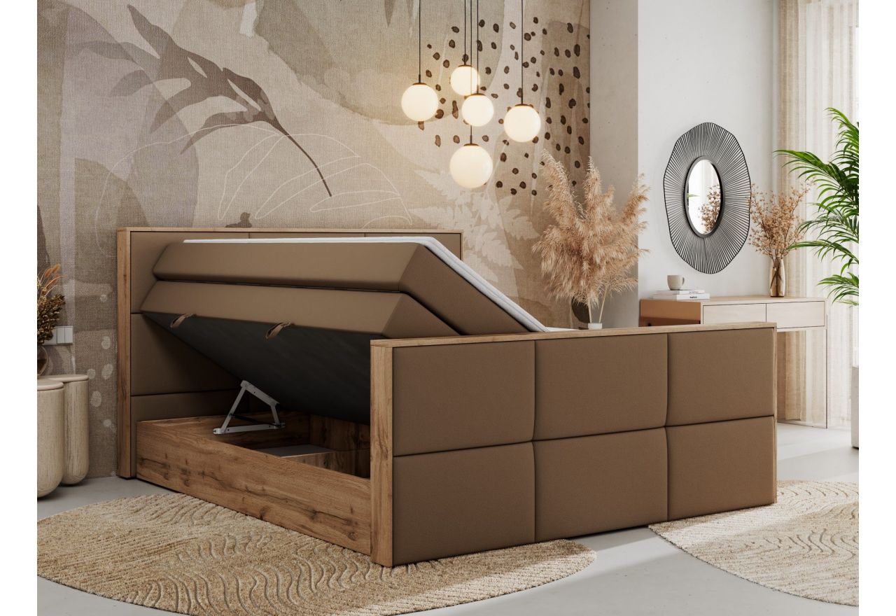 Łóżko kontynentalne ALBERO 2 KING DUO 120x200 - H4 - brązowy, ekoskóra