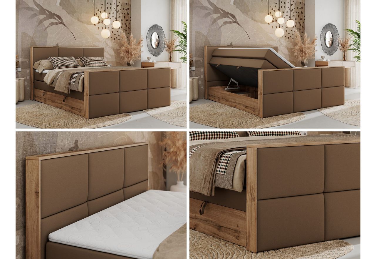 Łóżko kontynentalne ALBERO 2 KING DUO 120x200 - H4 - brązowy, ekoskóra