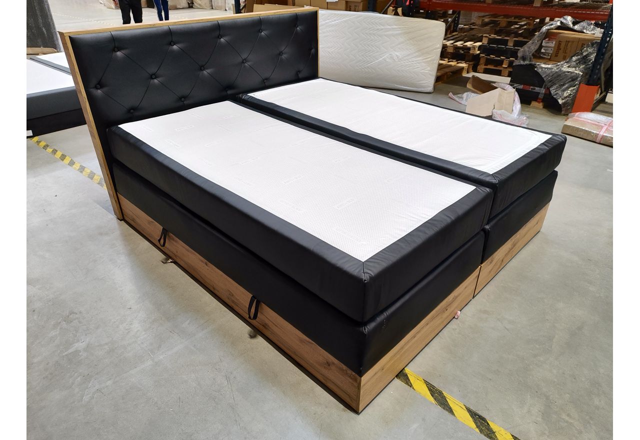 Łóżko kontynentalne VENETO KING 180x200 - Soft 11 - czarna ekoskóra - OUTLETU