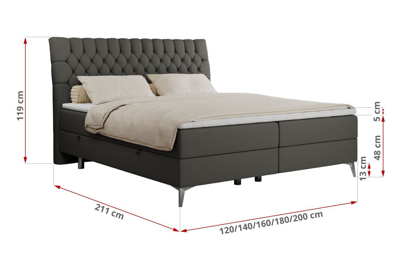 Łóżko kontynentalne MILEN 180x200 - Soft 20 - grafitowa ekoskóra - OUTLETU