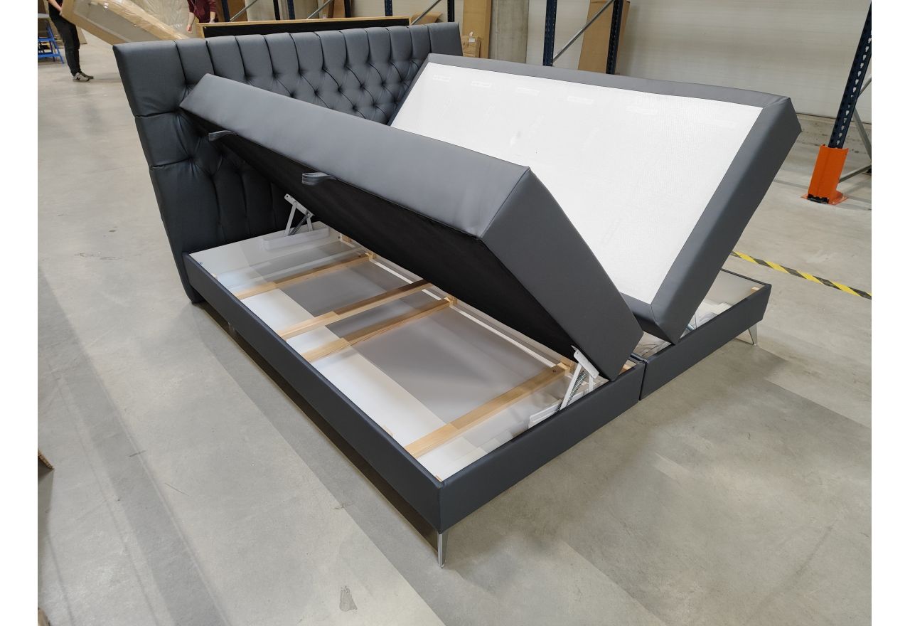 Łóżko kontynentalne MILEN 180x200 - Soft 20 - grafitowa ekoskóra - OUTLETU