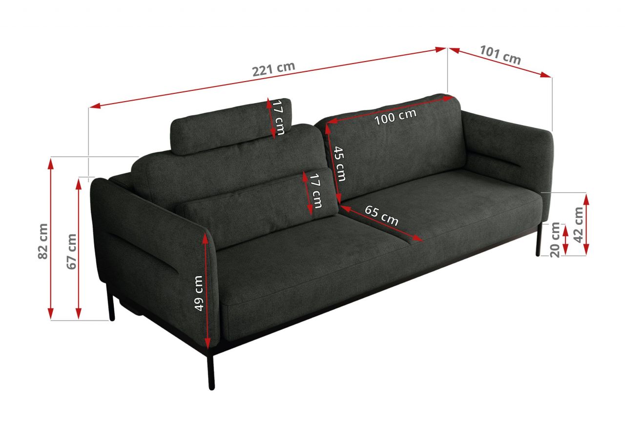 Sofa SALENTO - ciemnoszary, struktura