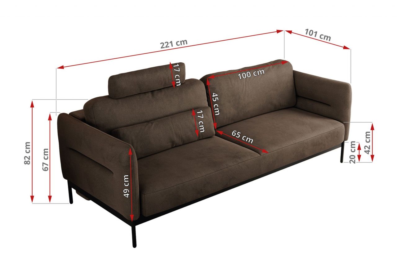 Sofa SALENTO - brązowy, welwet