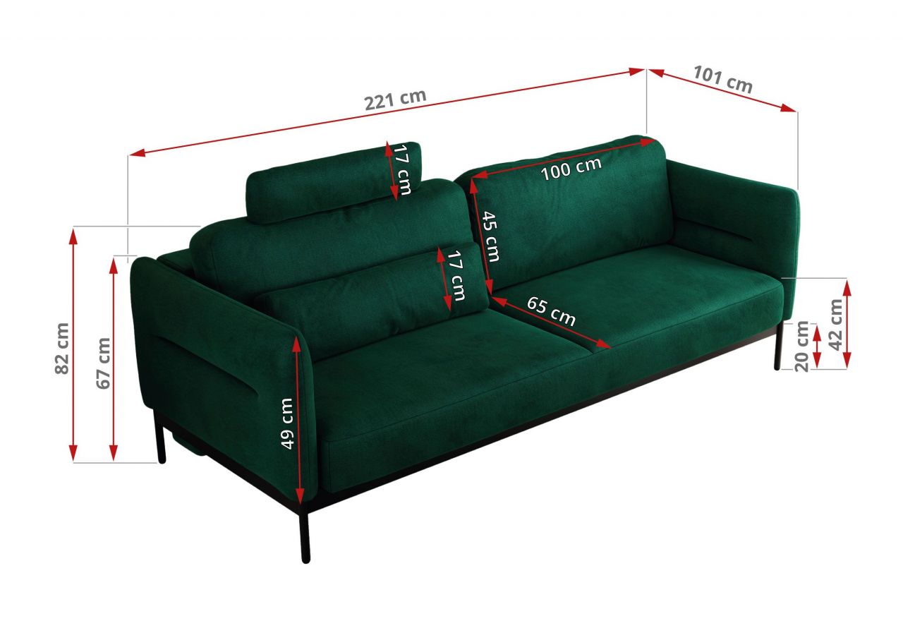 Sofa SALENTO - ciemnozielony, welwet