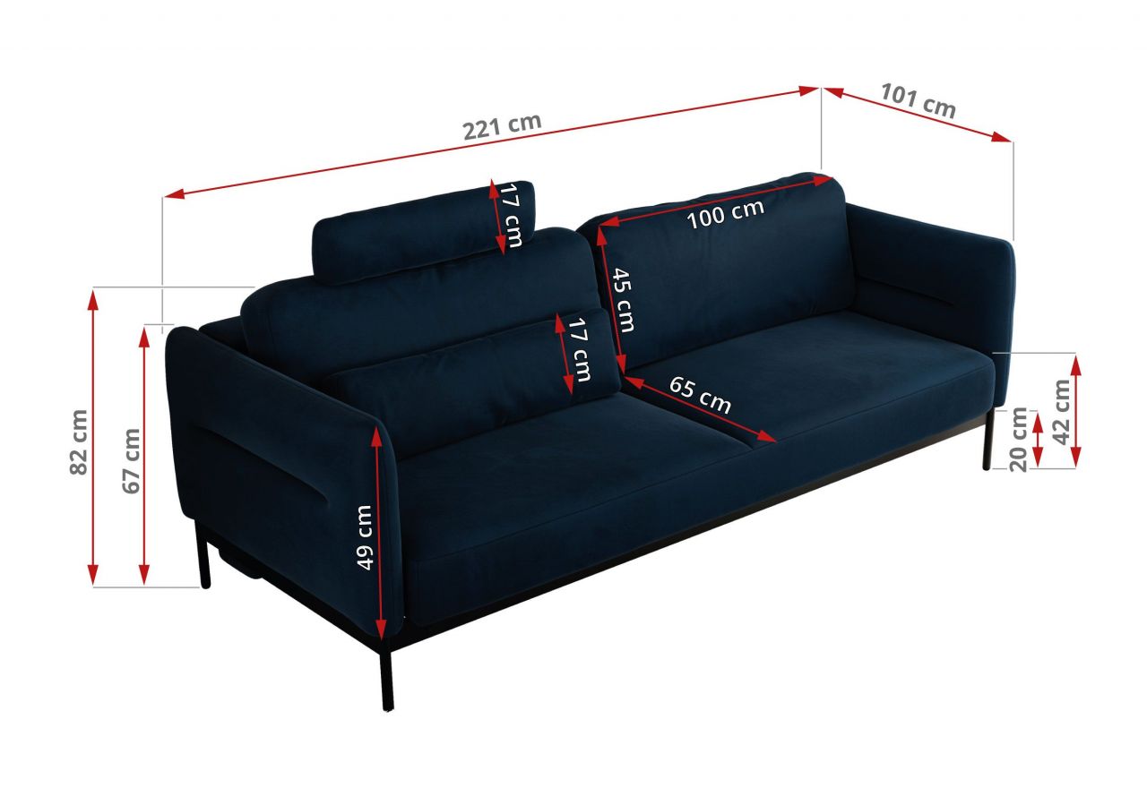 Sofa SALENTO - ciemnoniebieski, welwet