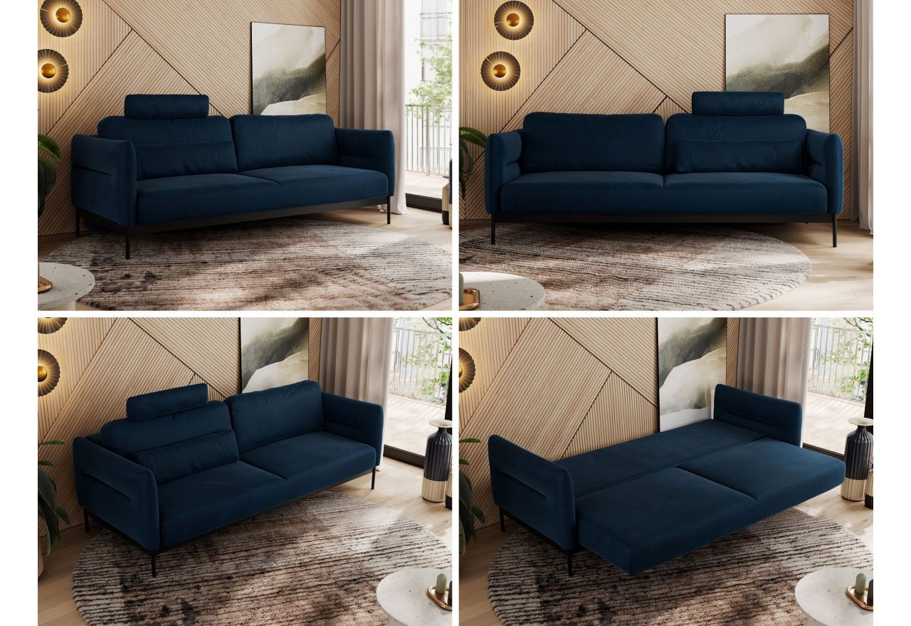 Sofa SALENTO - ciemnoniebieski, welwet
