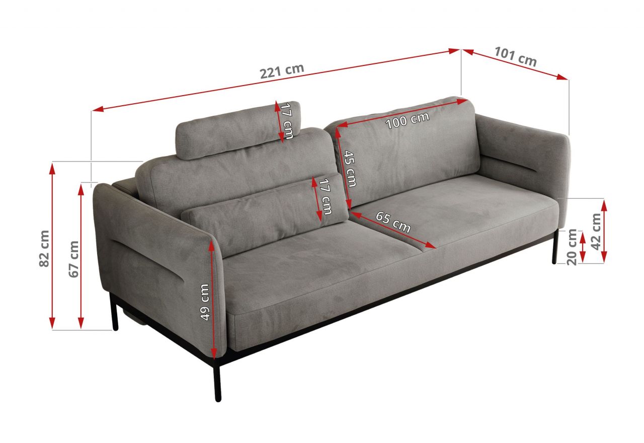 Sofa SALENTO - jasnoszary, welwet