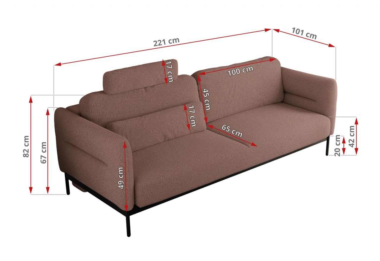 Sofa SALENTO - różowy, boucle