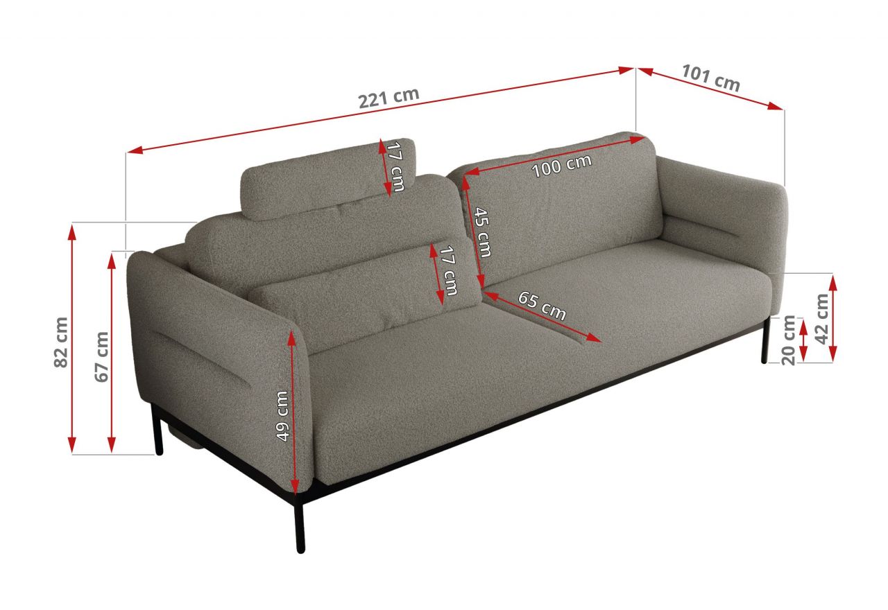 Sofa SALENTO - szary, boucle