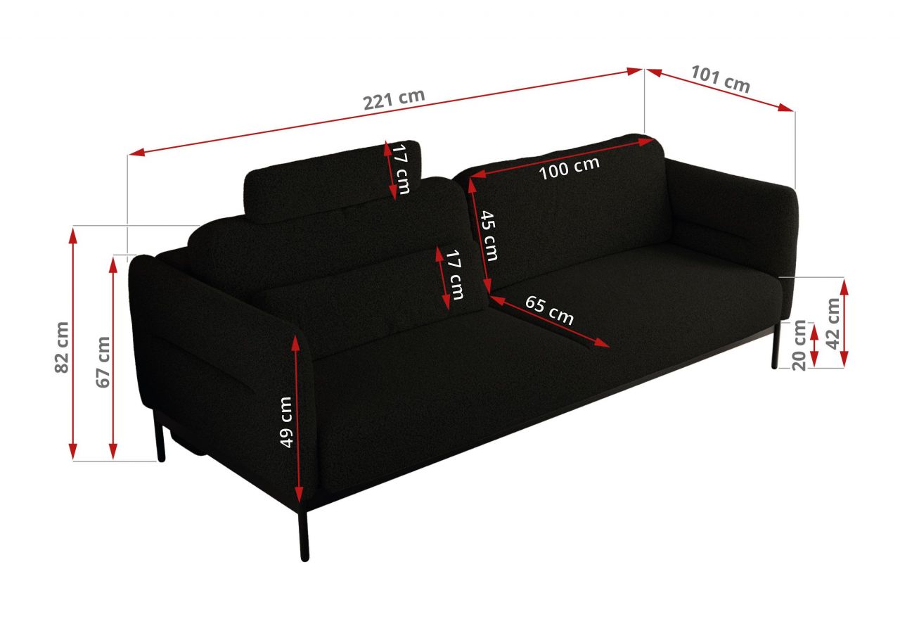 Sofa SALENTO - czarny, boucle