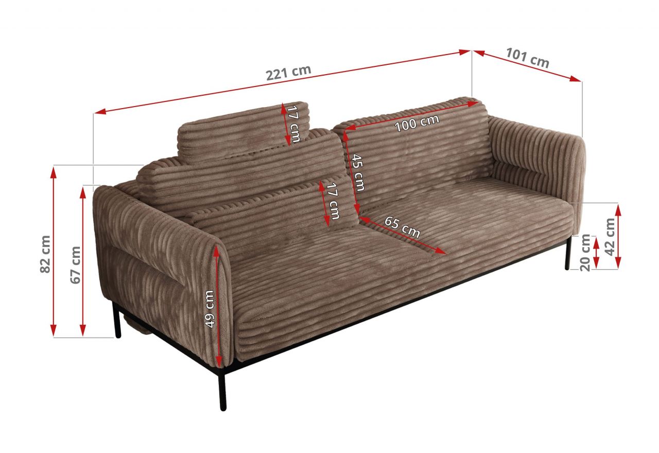 Sofa SALENTO - brązowy, sztruks