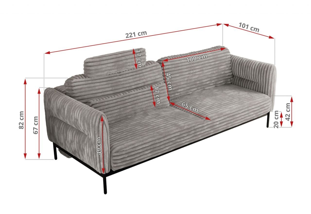 Sofa SALENTO - jasnoszary, sztruks