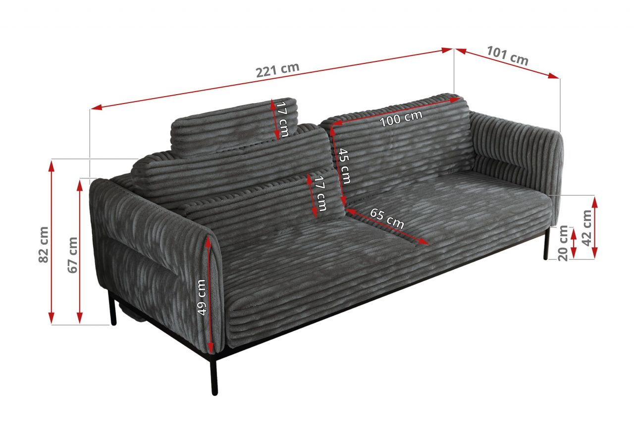 Sofa SALENTO - szary, sztruks