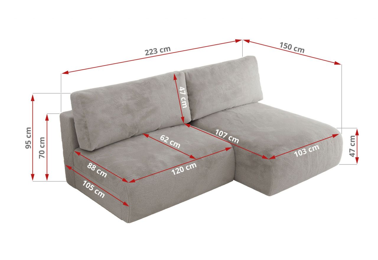 Narożnik VIVO L - strona lewa - jasnoszary, plusz