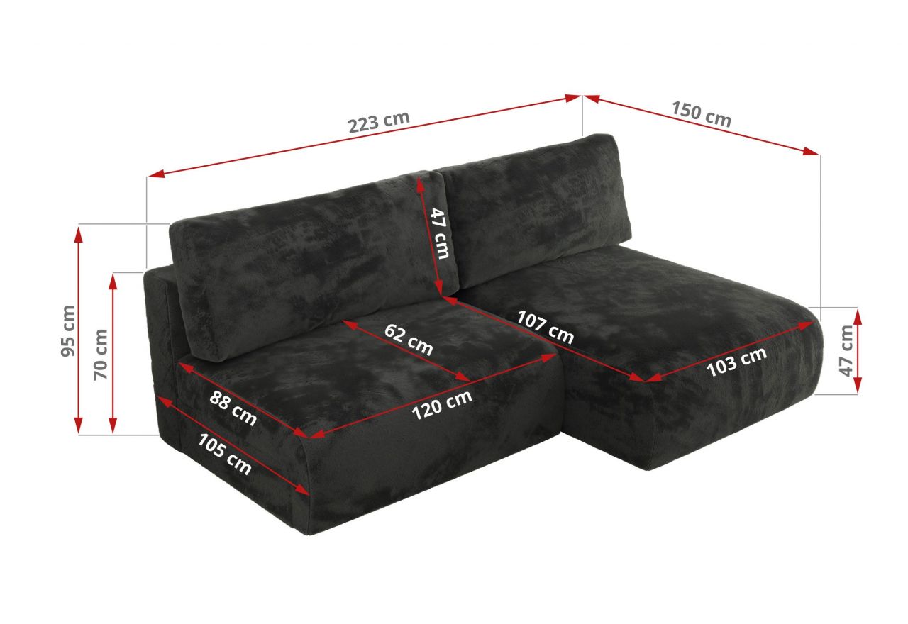 Narożnik VIVO L - strona lewa - ciemnoszary, plusz