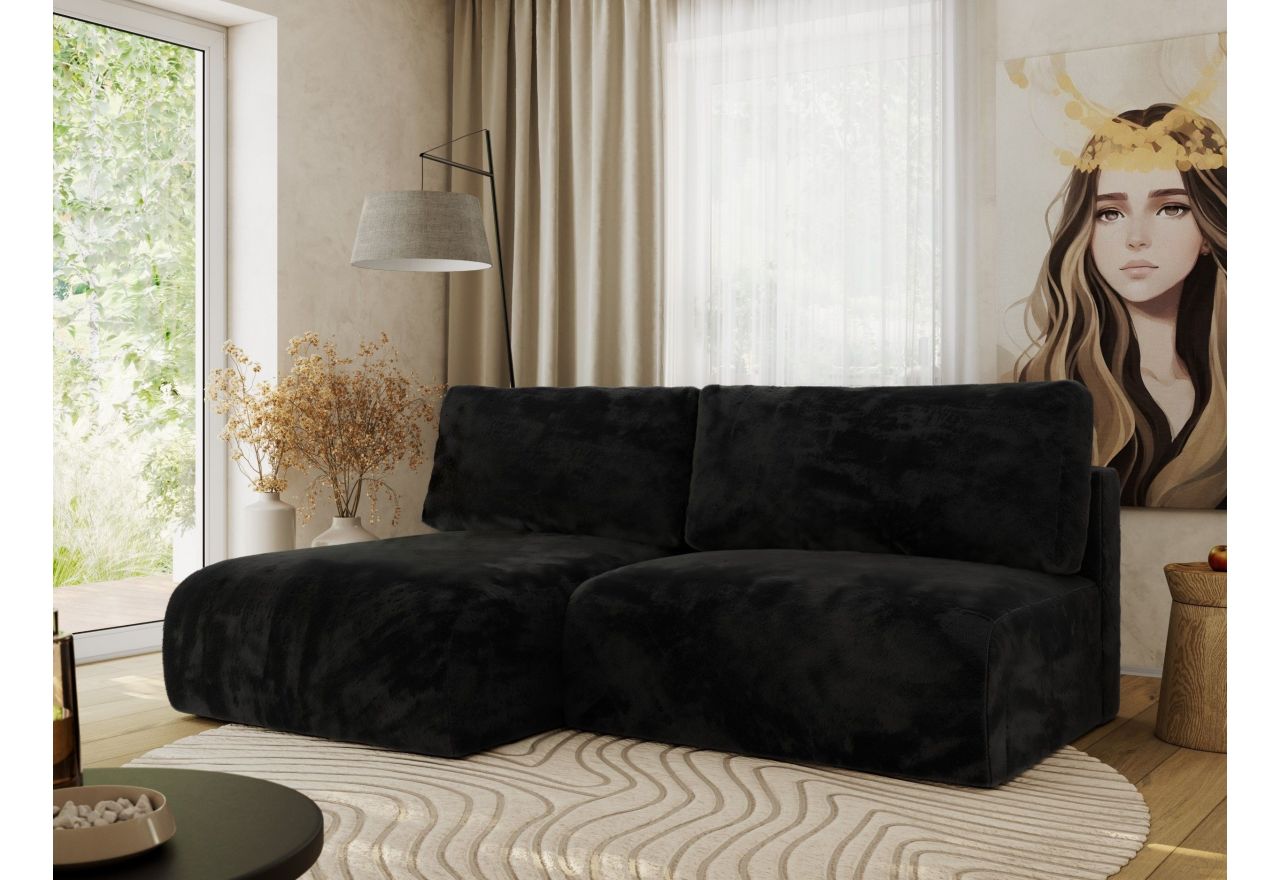 Narożnik VIVO L - strona lewa - czarny, plusz