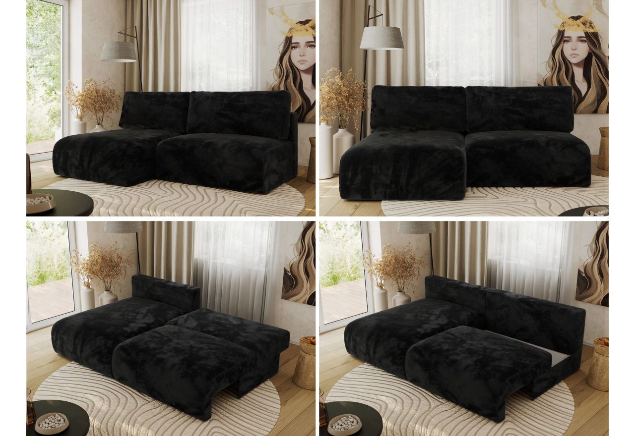 Narożnik VIVO L - strona lewa - czarny, plusz