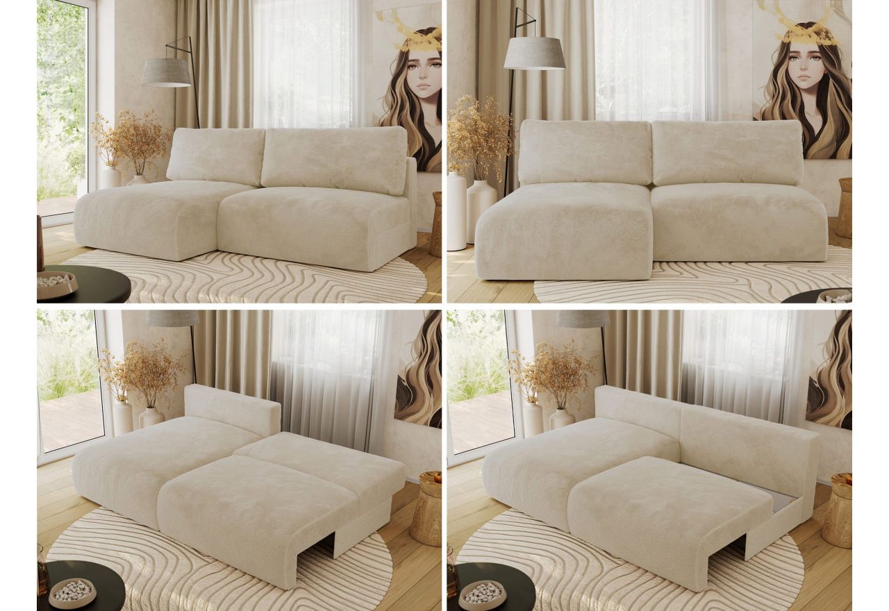 Narożnik VIVO L - strona lewa - kremowy, plusz