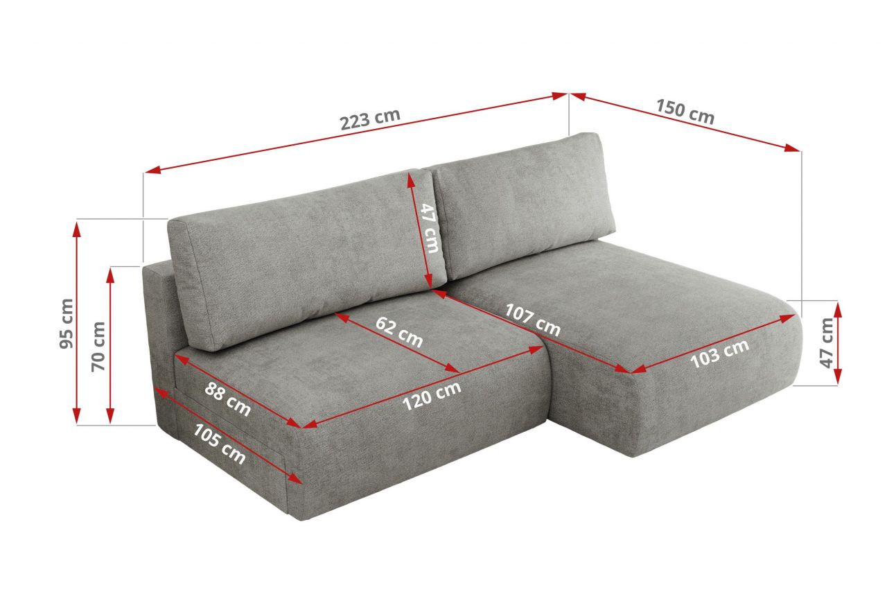 Narożnik VIVO L - strona lewa - jasnoszary, struktura