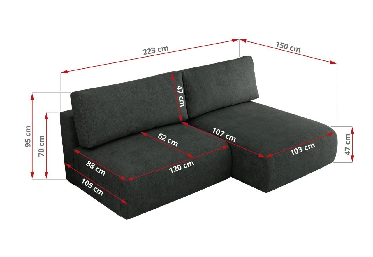 Narożnik VIVO L - strona lewa - ciemnoszary, struktura