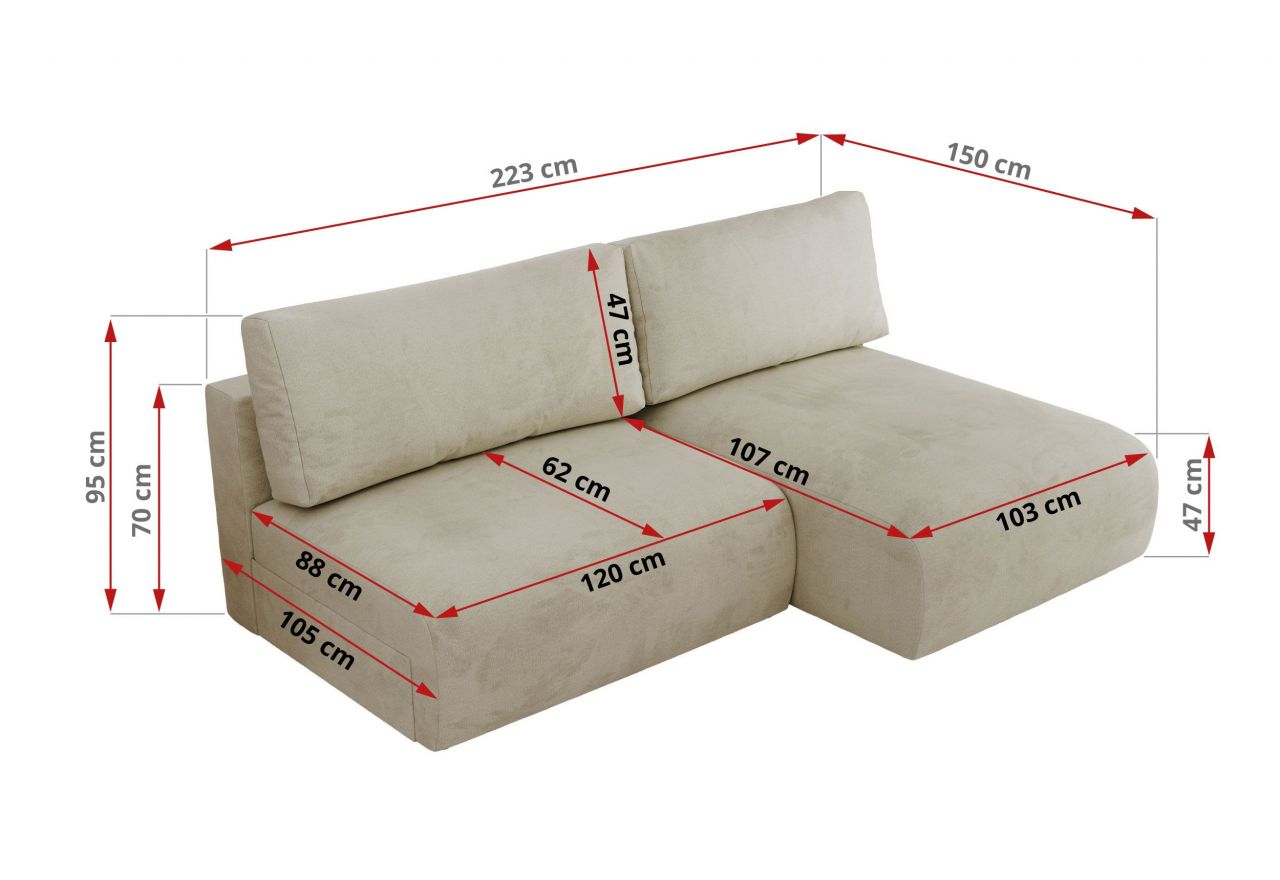 Narożnik VIVO L - strona lewa - beżowy, welvet