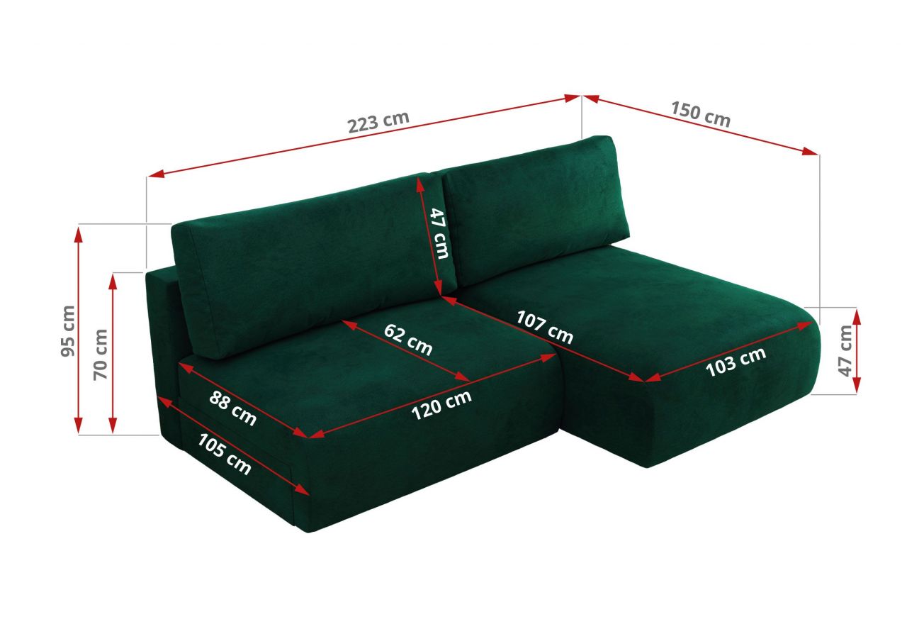 Narożnik VIVO L - strona lewa - ciemnozielony, welvet