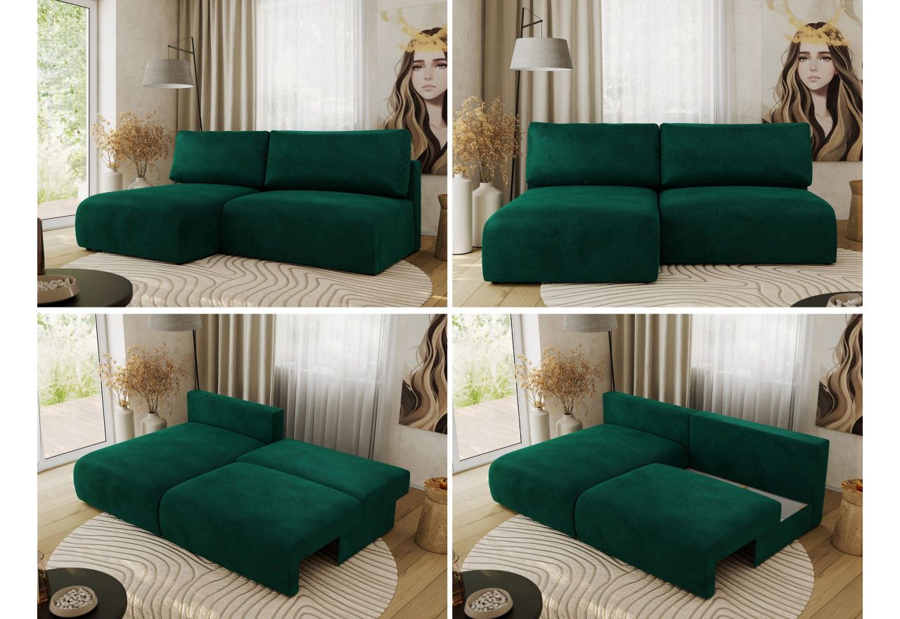 Narożnik VIVO L - strona lewa - ciemnozielony, welvet