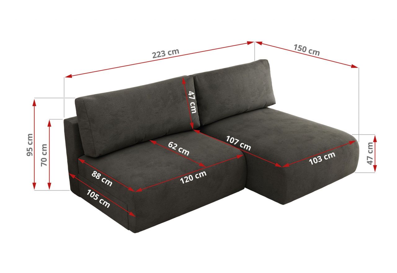 Narożnik VIVO L - strona lewa - ciemnoszary, welvet