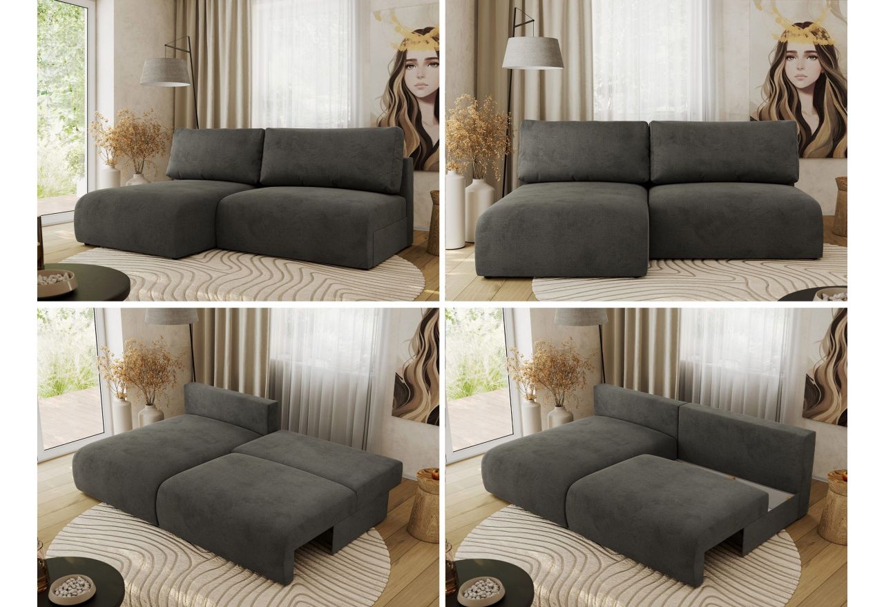 Narożnik VIVO L - strona lewa - ciemnoszary, welvet