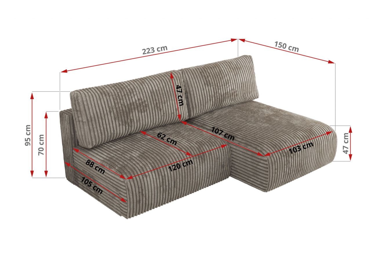 Narożnik VIVO L - strona lewa - jasnobrązowy, sztruks