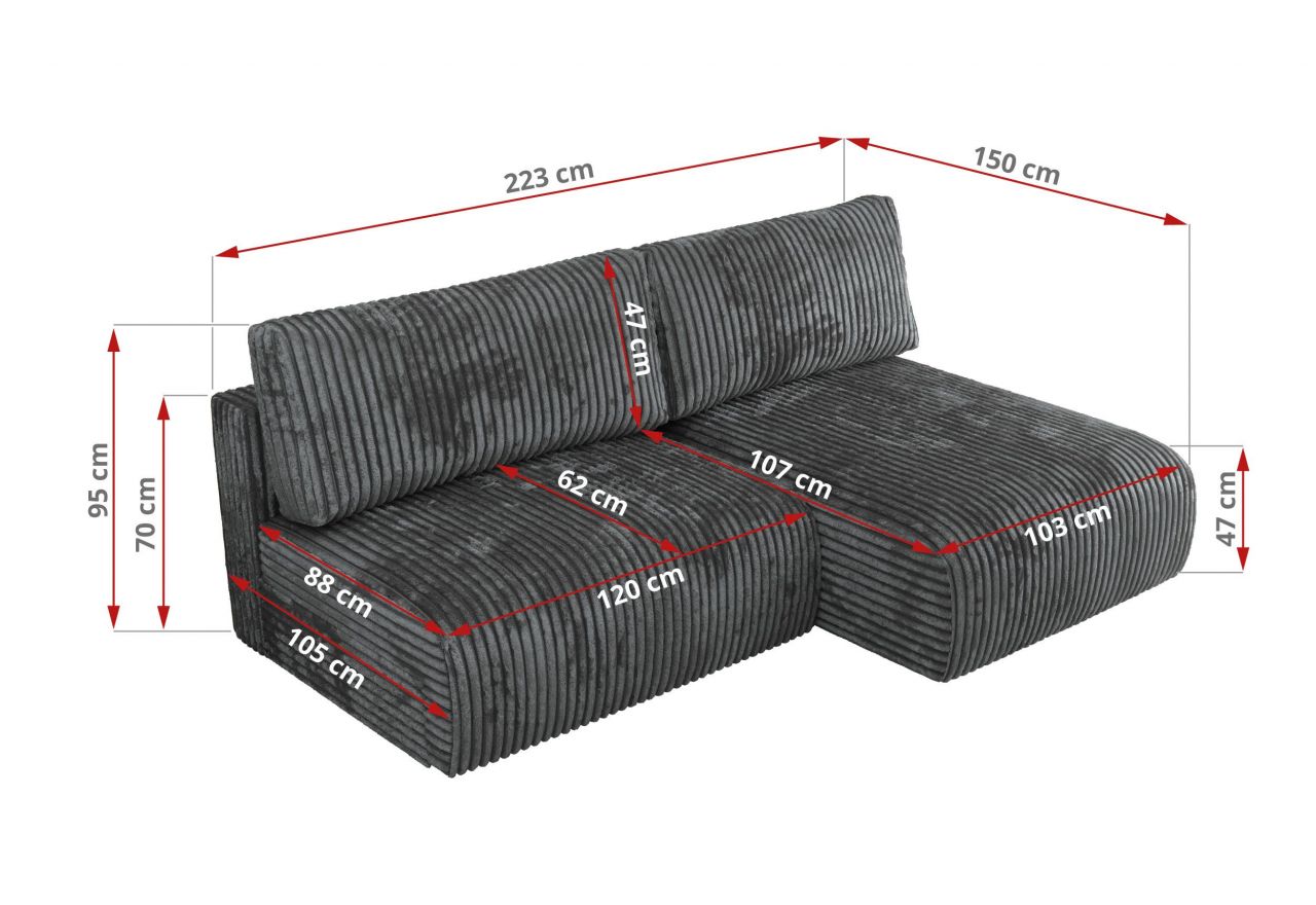 Narożnik VIVO L - strona lewa - ciemnoszary, sztruks