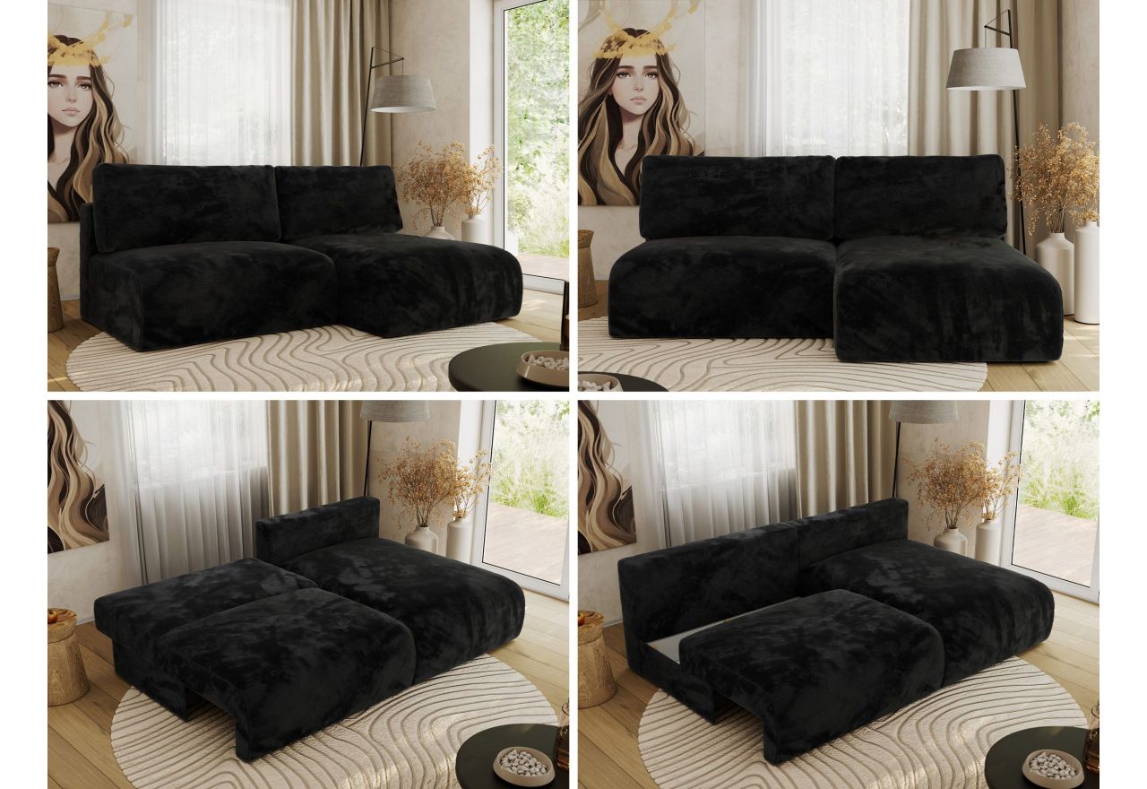 Narożnik VIVO L - strona prawa - czarny, plusz