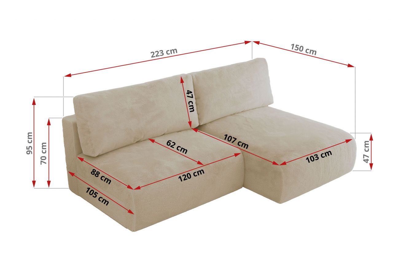 Narożnik VIVO L - strona prawa - kremowy, plusz