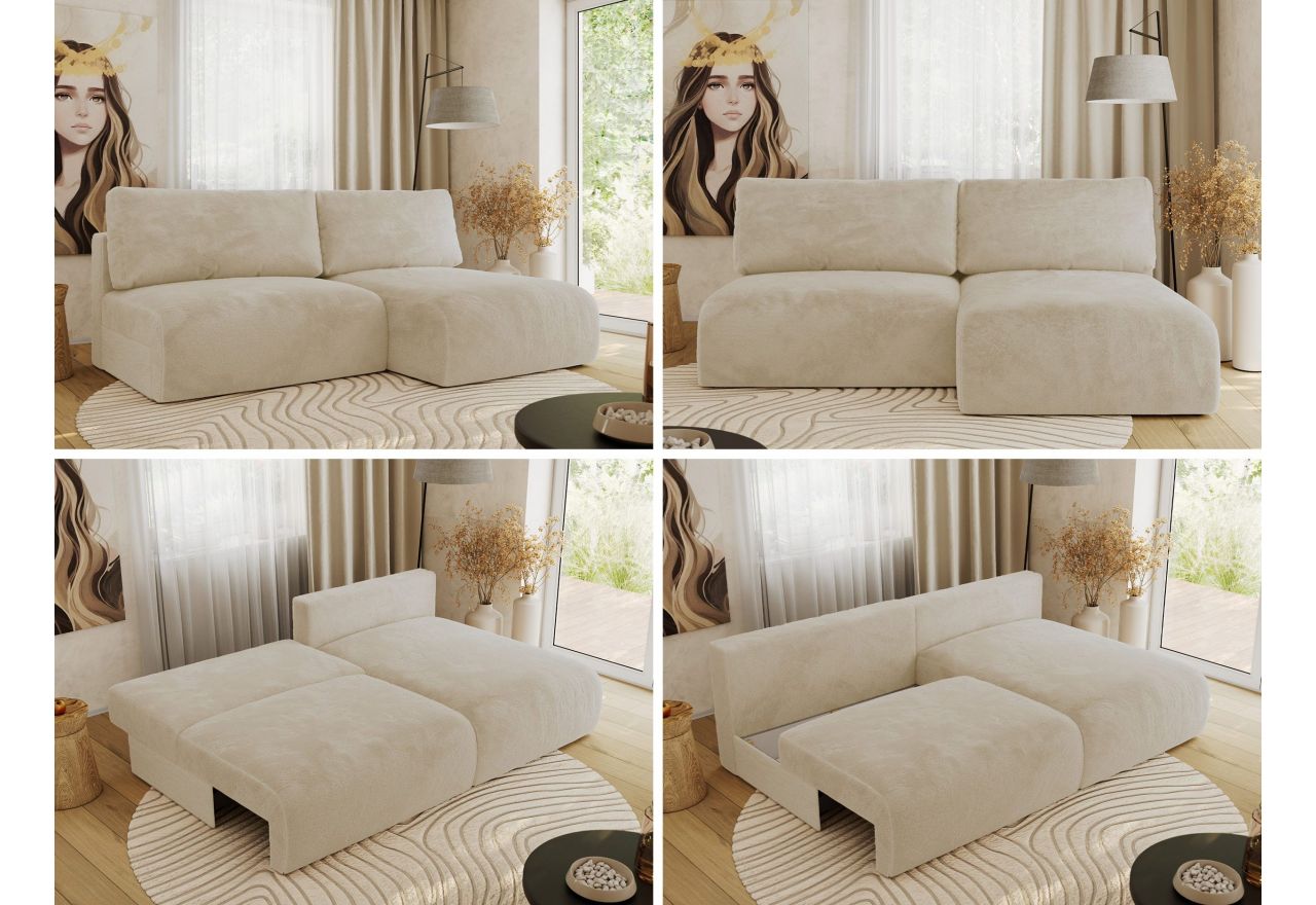 Narożnik VIVO L - strona prawa - kremowy, plusz