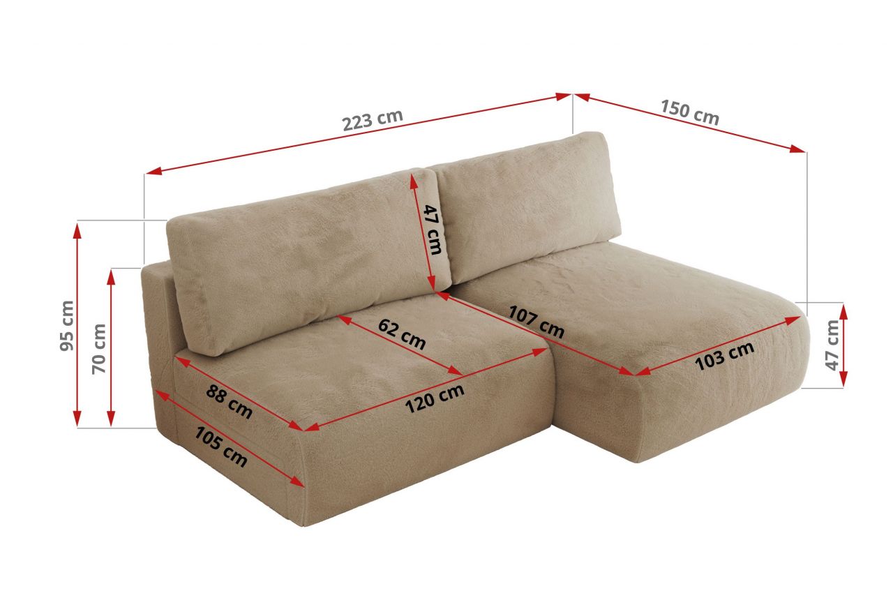 Narożnik VIVO L - strona prawa - beżowy, plusz