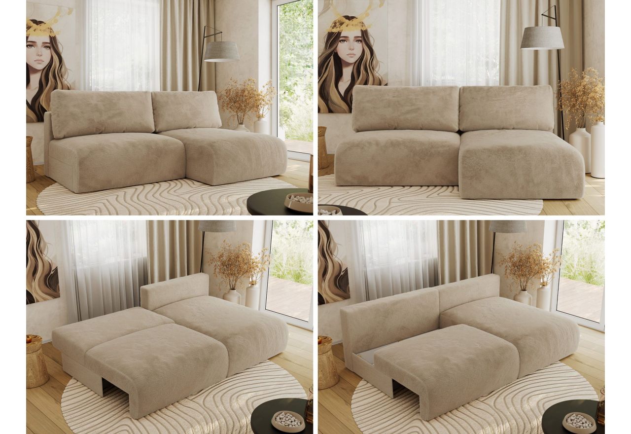 Narożnik VIVO L - strona prawa - beżowy, plusz