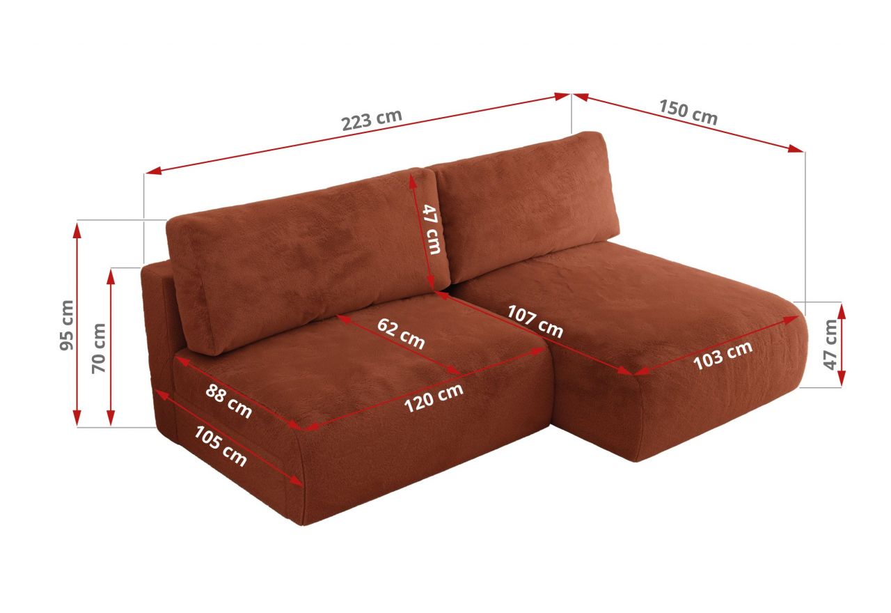 Narożnik VIVO L - strona prawa - pomarańczowy, plusz