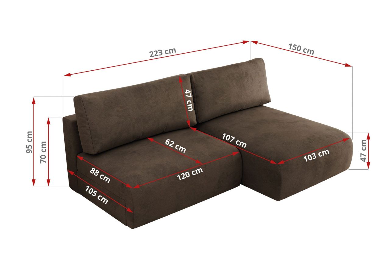 Narożnik VIVO L - strona prawa - brązowy, welvet