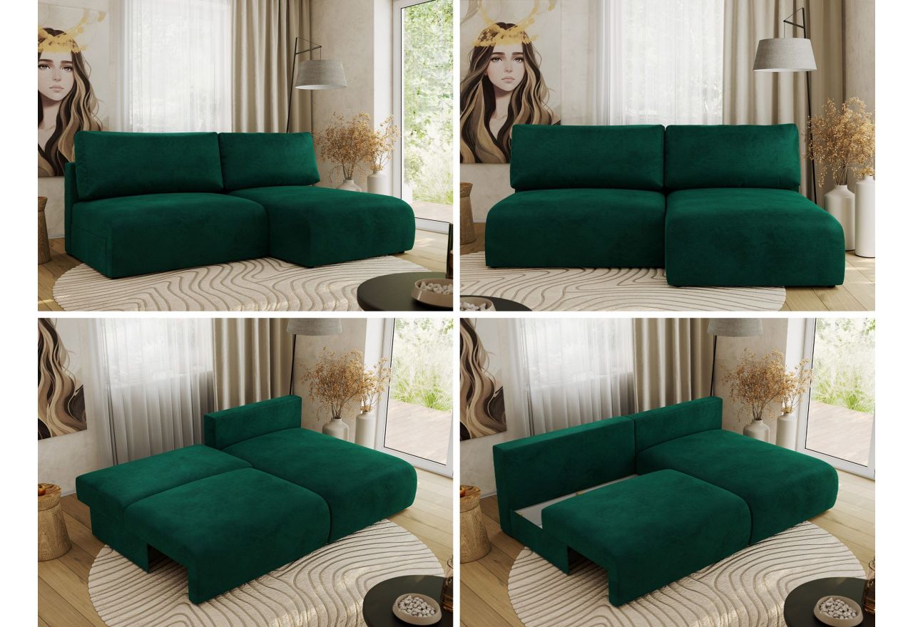 Narożnik VIVO L - strona prawa - ciemnozielony, welvet